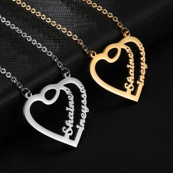 Heart Shape Couples Name Necklace