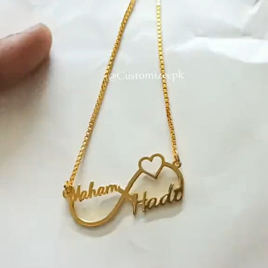 Personalized Infinity Heart Name Necklace – Custom Gold Plated Couple Pendant