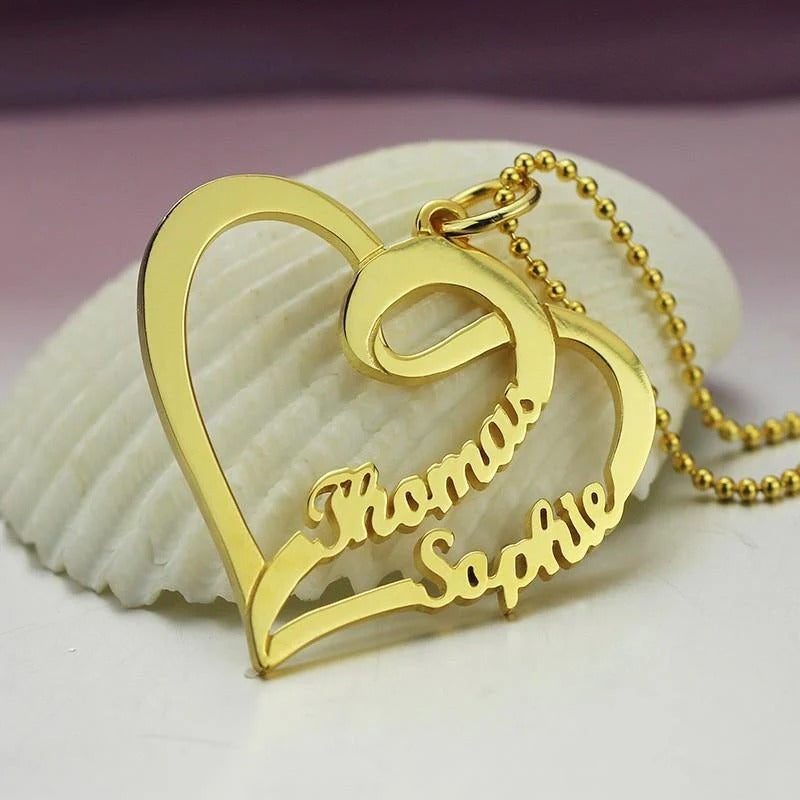 Heart Shape  Couples Name Necklace