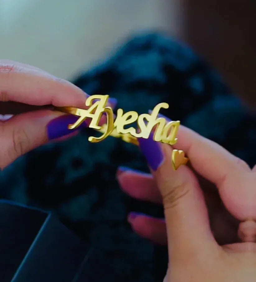 Gold Plated Customize Name Bangle With Heart