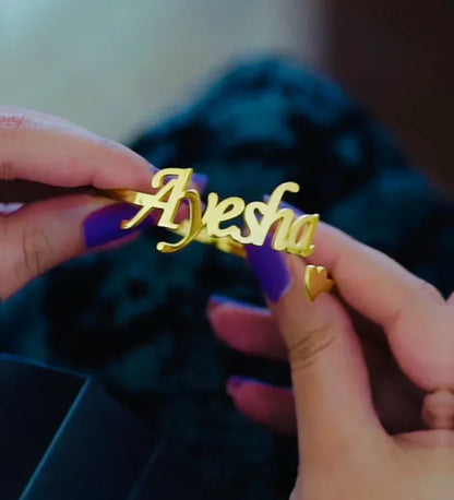 Gold Plated Customize Name Bangle With Heart