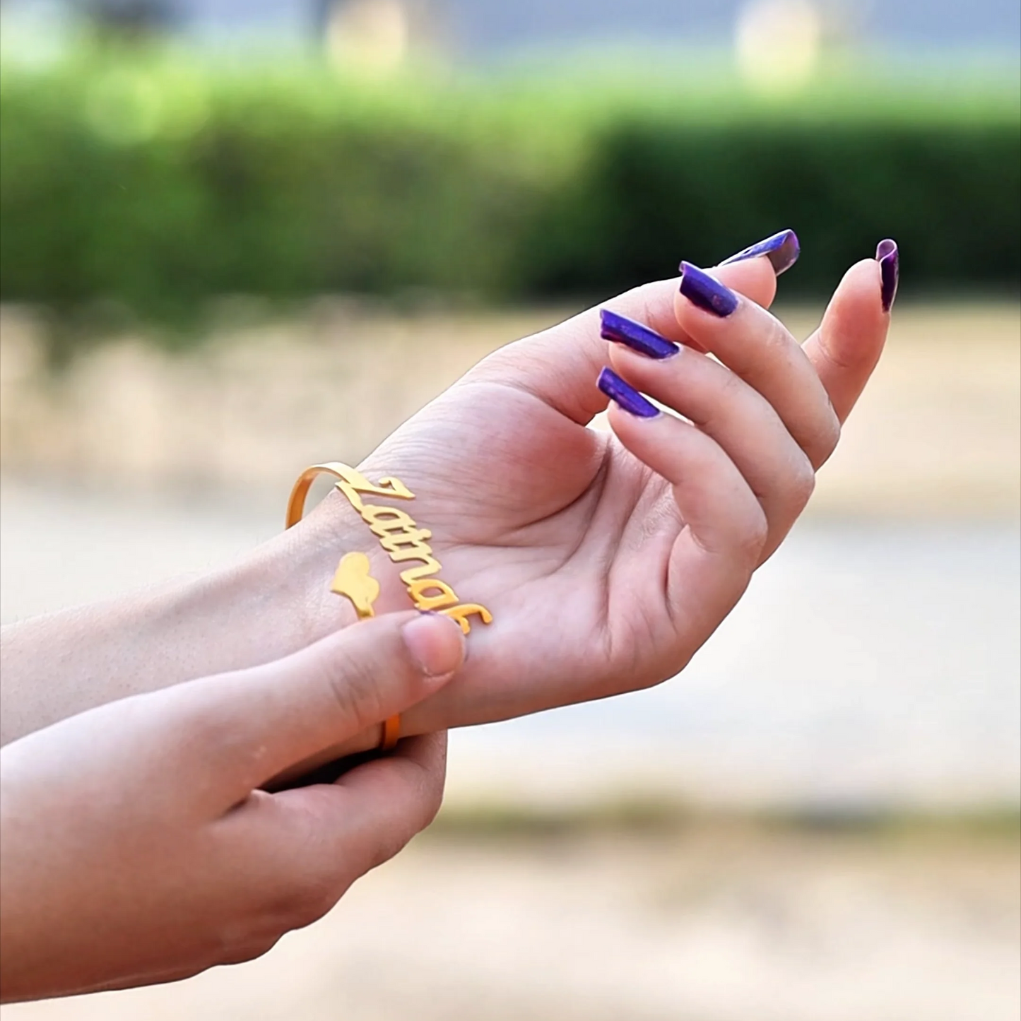 Gold Plated Customize Name Bangle With Heart