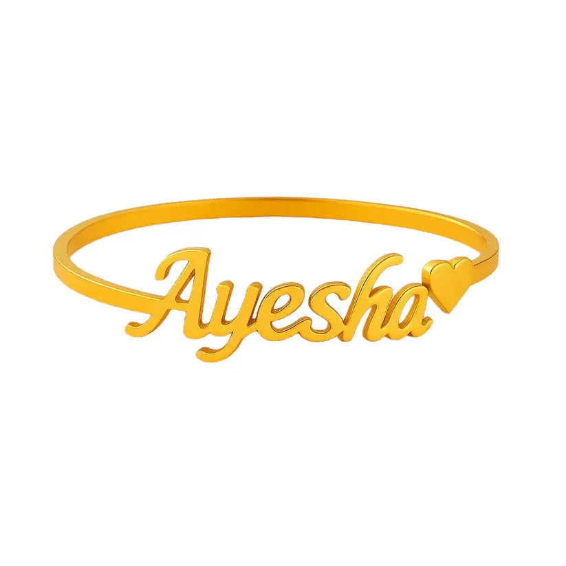 Gold Plated Customize Name Bangle With Heart